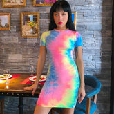 Rainbow Tie-Dye Bodycon T-shirt Dress Dress PRIDE MODE